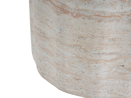 Elegant Indoor / Outdoor Lightweight Concrete Side Table With Travertine - Beige