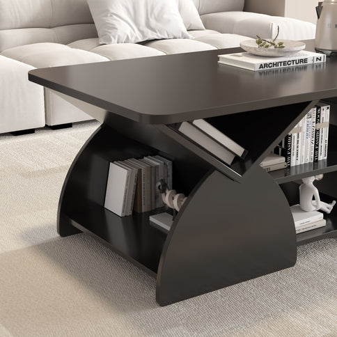 Geometric Engineered Coffee Table With Rounded Corners With Open Shelves