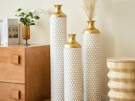 3 Piece Set Gorgeous Home Decoration Large Glazed Floor Vase Decoration Home Droplet Shaped - Gold / White
