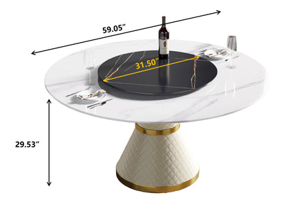 Modern Artificial Stone Round Carbon Steel Base Dining Table, Artificial Stone Turntable