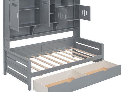 Daybed With All-In-One Cabinet And Shelf