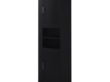 Tall Freestanding Bathroom Storage Cabinet With Adjustable Shelves And Side Hooks Board, Rectangle Design