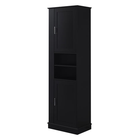 Tall Freestanding Bathroom Storage Cabinet With Adjustable Shelves And Side Hooks Board, Rectangle Design