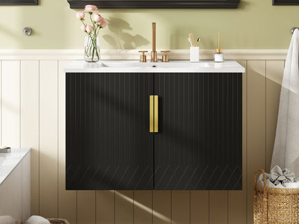 Bathroom Vanity With Sink, Rectangular Storage Cabinet With 2 Soft Closing Doors