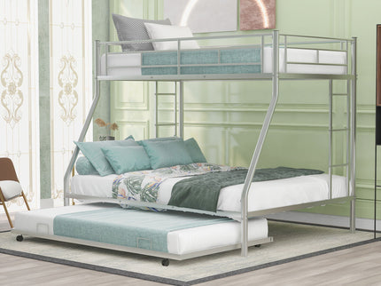 Bunk Bed With Steel Frame And Trundle, 2 Side Ladders