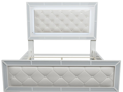 Eastern King Size Bed With LED Lights And Mirror Trim - Cream / Ivory