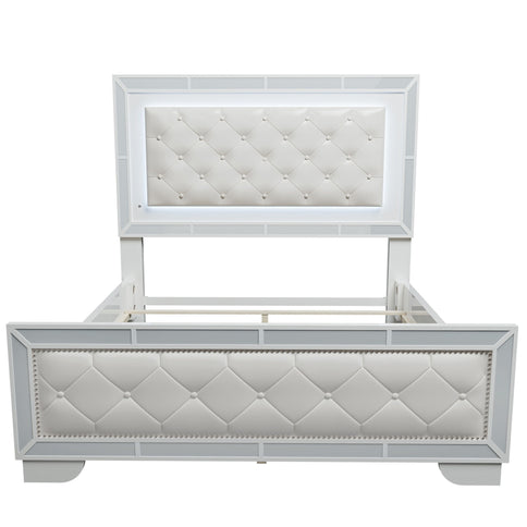 Eastern King Size Bed With LED Lights And Mirror Trim - Cream / Ivory