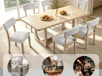 7 Piece Dining Table Set For 6, Rectangular Table & 6 Upholstered Chairs, Sturdy U - Shaped Base For Dining Room - Light Oak