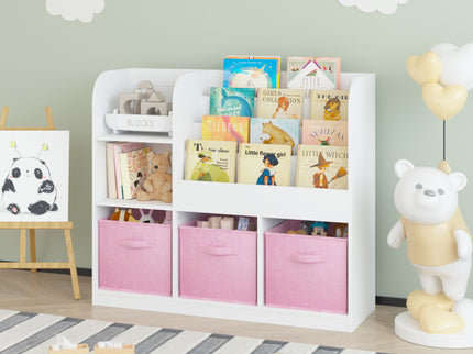 Bookcase And Bookshelf With 3 Collapsible Drawers, Multifunctional Display Stand