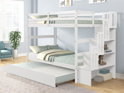Twin Over Twin Bunk Beds With Twin Trundle And Stairway Storage Function