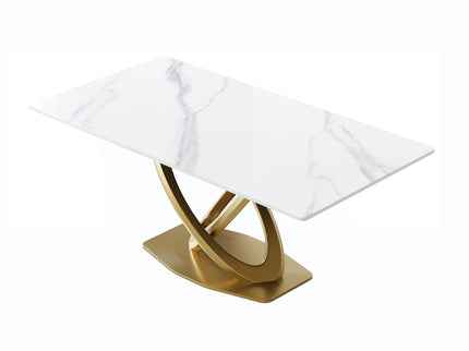 70.84" Modern Artificial Stone Panel Double-Ring Stainless Steel Metal Legs, Can Accommodate 6-8 People