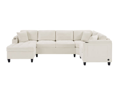 U Shaped Sectional Sofa, Corner Living Room Couch With Built In Cup Holders, Storage, USB Ports