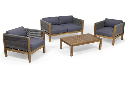 Charlotte - Outdoor And Rope 4 Seater Chat Set With Cushions - Teak