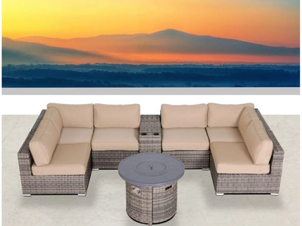 Wicker Outdoor Lounge Set With Cushions And Fire Pit