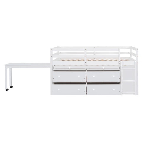 Loft Bed With Retractable Writing Desk And 4 Drawers, With Lateral Portable Desk And Shelves