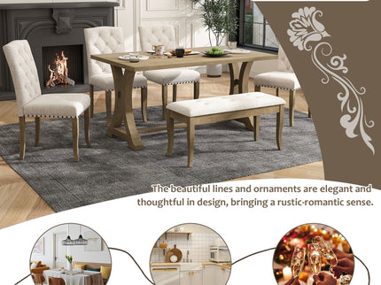 Dining Table Set With 4 Upholstered Chairs And Bench