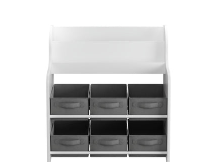 Bookshelf With 6 Storage Bins, Multi Functional Children's Bookcase And Toy Organizer - White