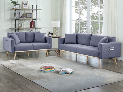 Easton - Fabric Living Room Set With USB Charging Ports Pockets And Pillows (Set of 2)