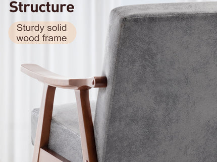Mid Century Modern Accent Chair With Solid Wood Frame And Extra Thick Backrest