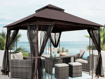 Patio Gazebo Tent With Ventilated Double Roof And Mosquito Net