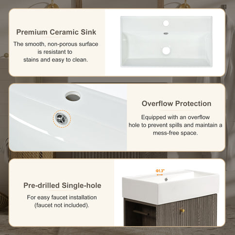 Bathroom Vanity With Sink, Freestanding Wood Grain Cabinet With Storage