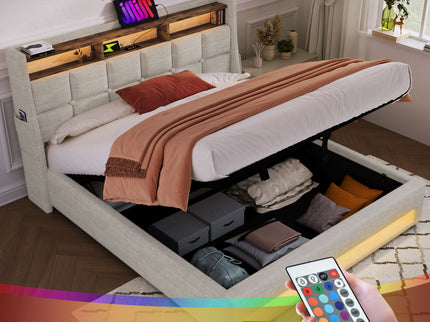 Upholstered Platform Bed With A Hydraulic Storage System, LED And USB Charging (Without Mattress)