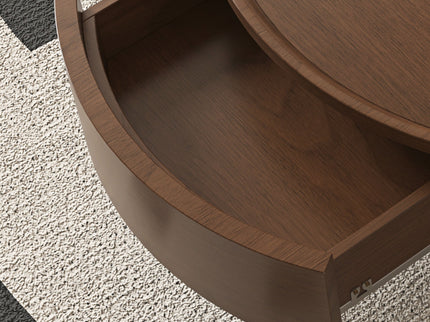 Round Coffee Table With Storage Drawer And Ball Feet - Walnut / Black