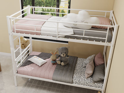 Metal Bunk Bed For Kids, Convertible Bedframe With Ladders & Guardrail