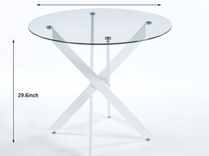 Dining Table With Cross Metal Leg And Tempered Glass, Modern Space Saving Kitchen Table For Living Room