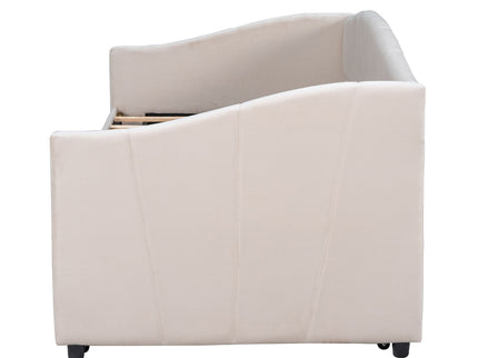 Upholstered Daybed Sofa Bed With Trundle Bed And Wood Slat