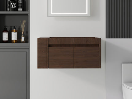 Floating Bathroom Vanity Cabinet, Soft Close Double Drawers, Open Side Storage, Wall Mounted, Cabinet Only
