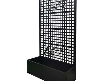 Planter Box With Trellis, Outdoor Raised Garden Bed With Privacy Screen Lattice Panels For Patio - Black