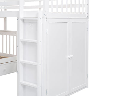 L Shaped Bunk Bed With 3 Drawers, Portable Desk And Wardrobe