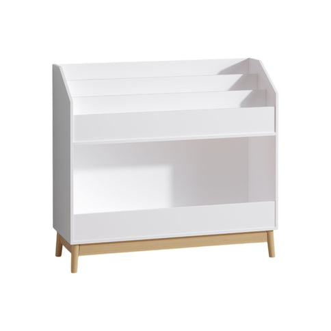 Bookcase Organizer With Storage, 3 Tier Toddler Book Display Shelf For Playroom - White