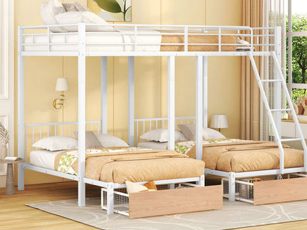 Triple Bunk Bed With Drawers And Guardrails