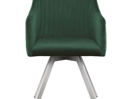 Tufted Swivel Dining Chair With Slim Sloped Arms - Green
