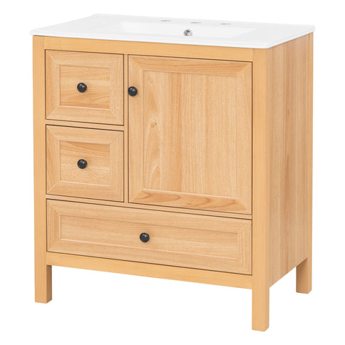 Modern Bathroom Vanity With Sink, Soft Close Drawers & Door, Storage Rack