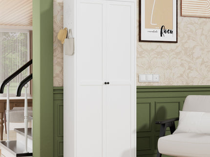 Kitchen Pantry Cabinet With Doors, Heavy-Duty Freestanding Storage Organizer With 5 Adjustable Shelves, Tool Free Assembly - White