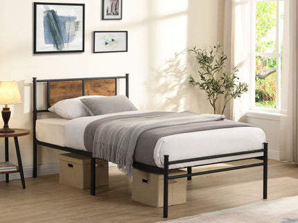ModerMetal Bedframe With Wood Panel Headboard