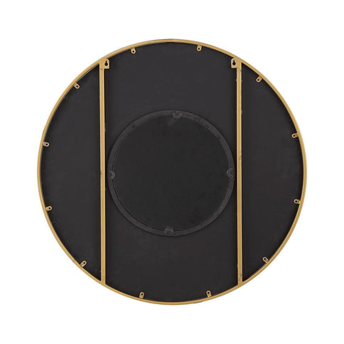 Round Carter Wooden Mirror WithIron Frame Neutral Colorway Wall Decor For Live Space