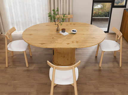 Extendable Oval Dining Table Set With 4 Cushioned Chairs, 2 Tier Storage - Oak