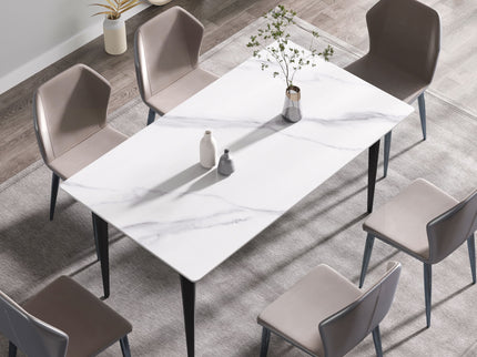 63" Modern Artificial Stone White Straight Edge Black Metal Leg Dining Table, 6 People - White / Black