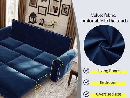 3 In 1 Convertible Sleeper Sofa With Nailhead Trim & Rolled Arm