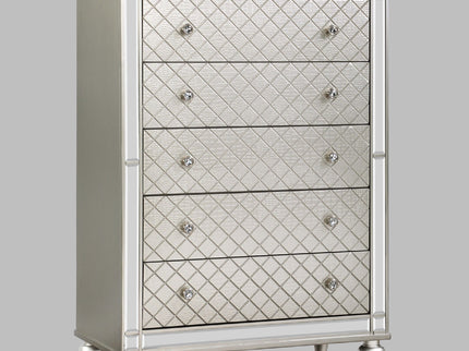 5 Drawer Bedroom Chest With Diamond Patterned Fronts - Silver