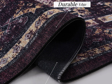 Maval - 9' X 12' Washable Area Rug - Black / Burgundy