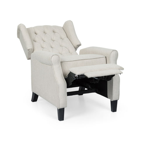 Contemporary Tufted Fabric Push Back Recliner - Beige