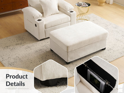 Fabric Sofa Bed With Cupholders And USB Charging Ports Chair For Living Room