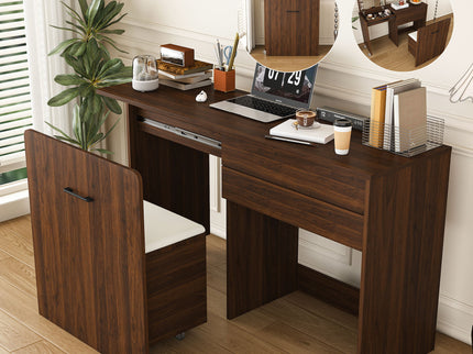 Folding Desk With Mirror And Storage Stol For Bedroom