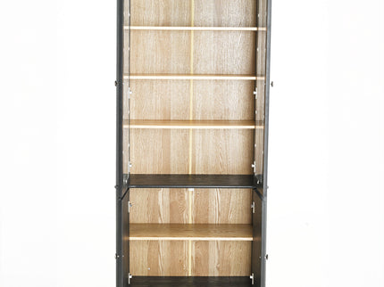 Vintage Display Cabinet With Double Glass Doors, Traditional Style For Collectibles, Ash Wood Veneer, 73.25" Tall - Black / Natural