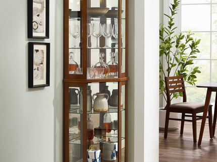 6 Shelf Corner Curio Display Cabinet With Lights, Mirrors And Adjustable Shelves (E26 Light Bulb Not Included)
